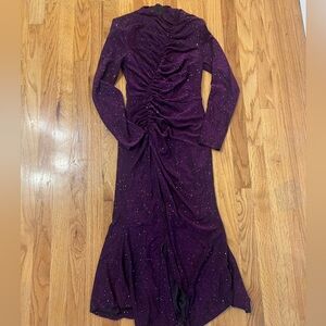 Purple ruched sparkle midi dressed
